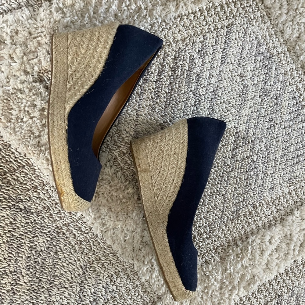 J. Crew Navy Suede Espadrille Wedge Shoes